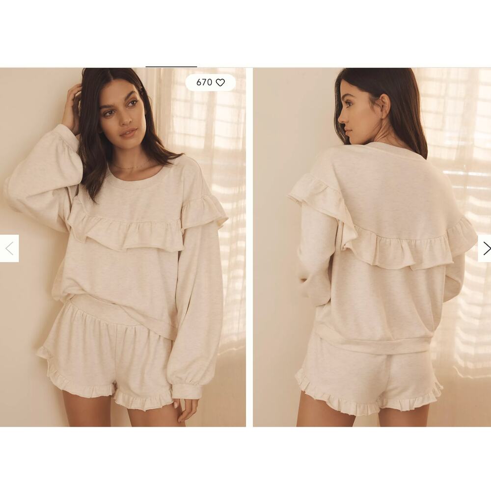 Anthropologie Ruffle Sweatshirt Large NWT High Low Oversized Comfy Coastal - Picture 3 of 11